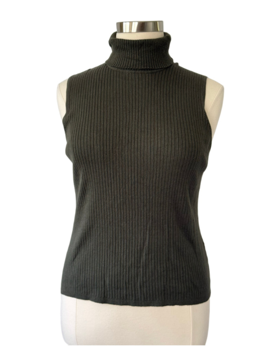 Chico's Evergreen Ribbed Turtleneck Sleeveless Knit Top Size 16 (Chico’s 3)
